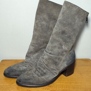 Vero Cuoio Suede Mid-Calf Boots Leather Block Heel Women's Size 8.5 US 38.5 EU